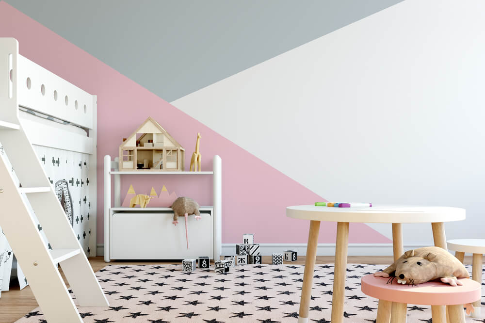 mock up wall in child room interior. Interior scandinavian style. 3d rendering, 3d illustration